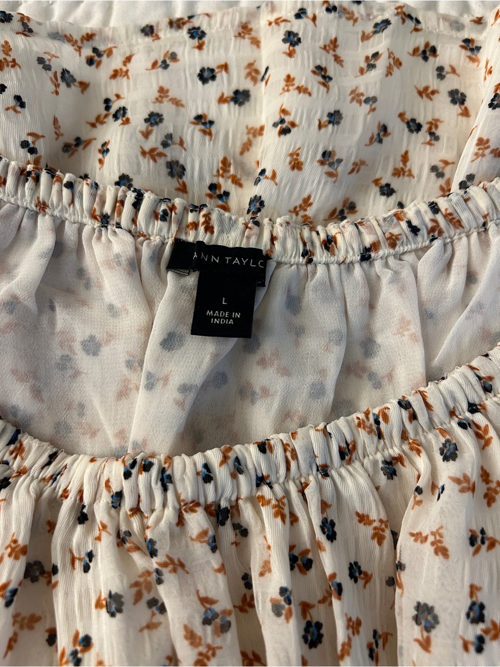 Ann Taylor Cream Floral Blouse with Blue and Brown Accents